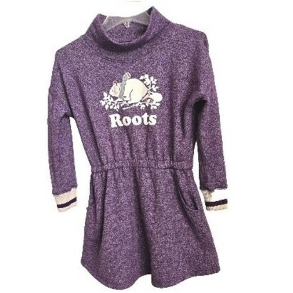 Roots Kids Purple Heathered Long Sleeve Dress with Squirrel Graphic Sz M 7-8
